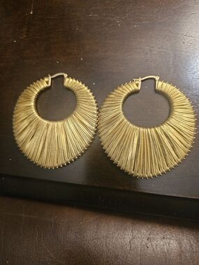 Gold Fan Fringe Hoop Earrings for Women